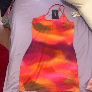 Pink abstract slinky asymmetric strap bodycon